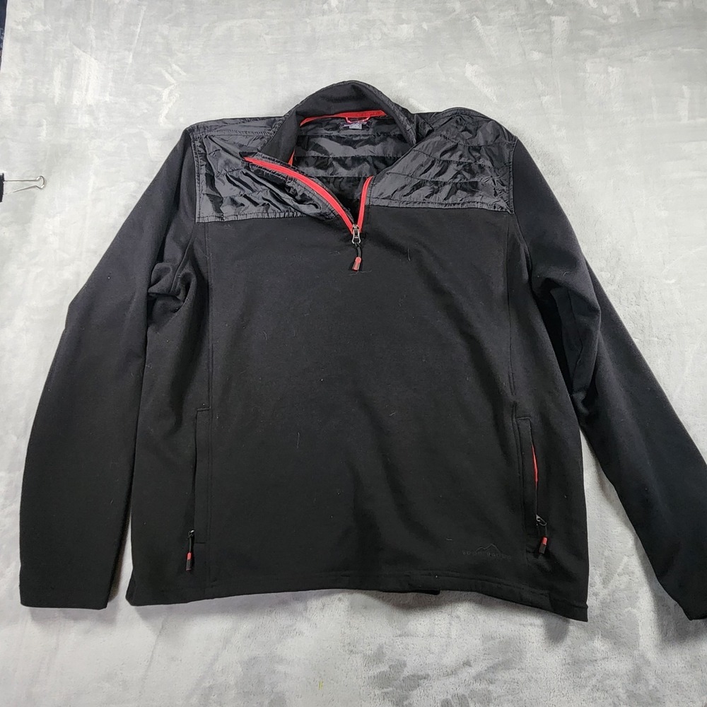 Eddie Bauer Men's Mixed Media ¼ Zip Pullover Sweater, Black,‎ Size XXL